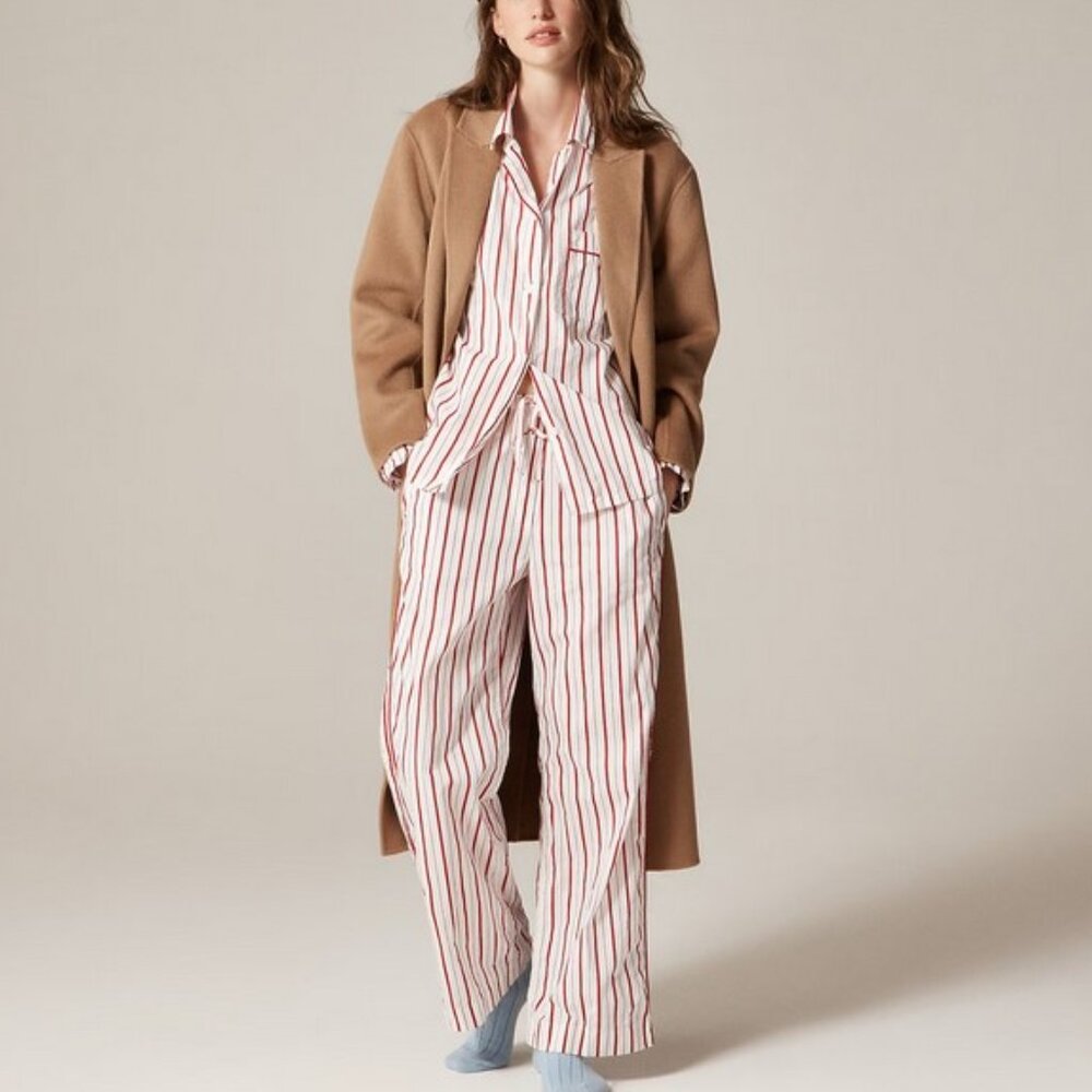 J. Crew Cotton poplin long-sleeve pajama pant set in peppermint stripe 2X